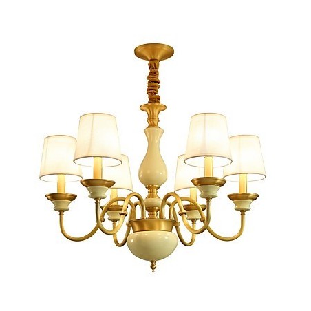 Lampadario in ottone con decorazioni in giada