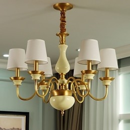 Lampadario in ottone con decorazioni in giada