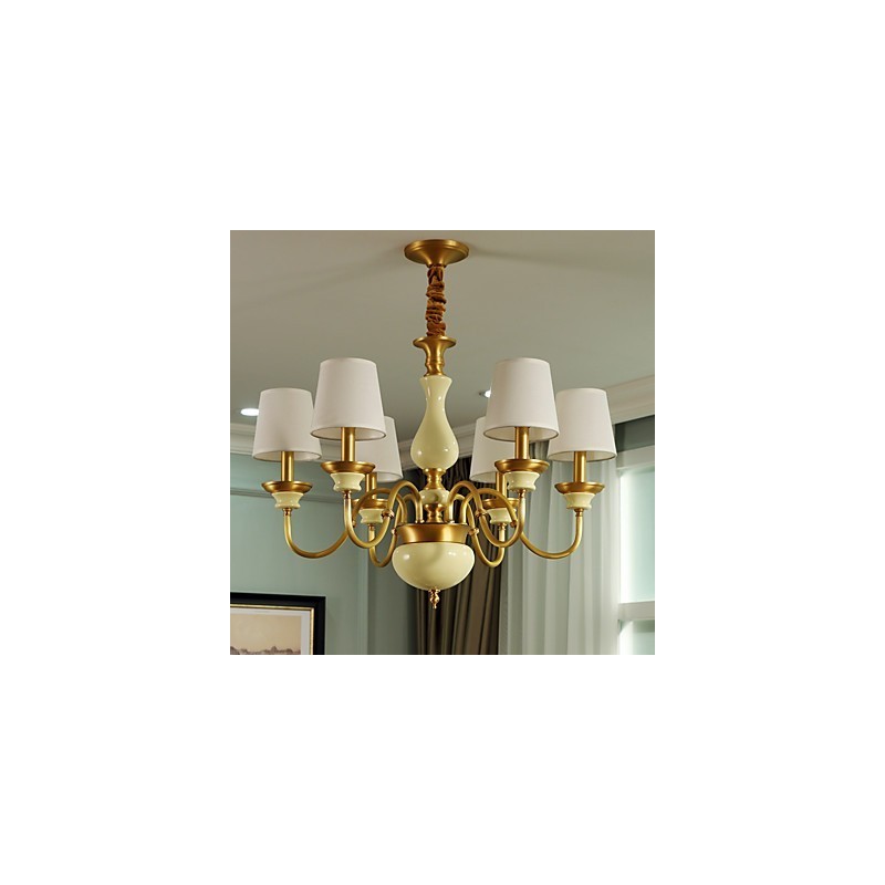 Lampadario in ottone con decorazioni in giada