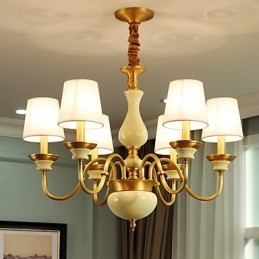 Lampadario in ottone con decorazioni in giada