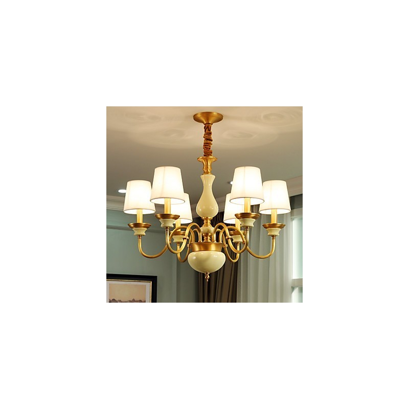 Lampadario in ottone con decorazioni in giada