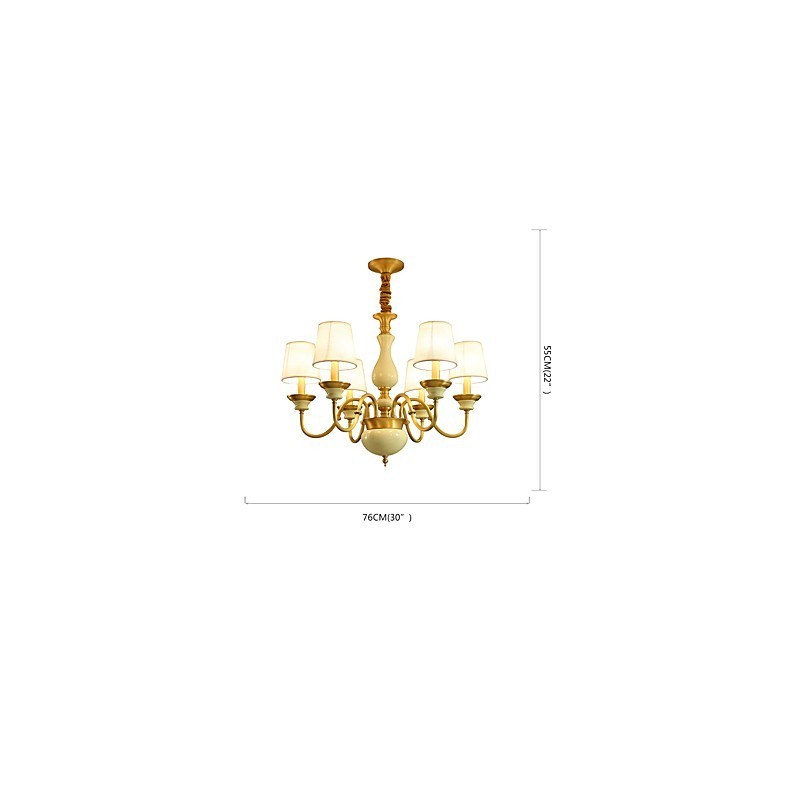 Lampadario in ottone con decorazioni in giada
