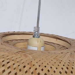 Lampadario vintage in bambù e legno giallo con lampadina LED