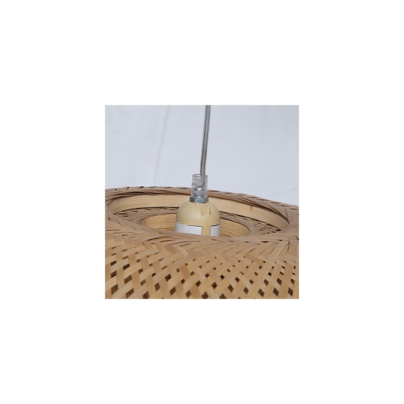 Lampadario vintage in bambù e legno giallo con lampadina LED