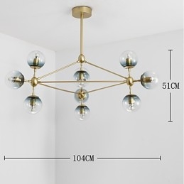 Lampadario a sospensione moderno in metallo e vetro a 10 luci per ingresso
