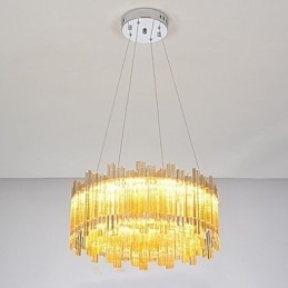 Lampadario mini in bambù e cristallo, cromo, LED integrato 20 W