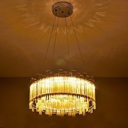 Lampadario mini in bambù e cristallo, cromo, LED integrato 20 W