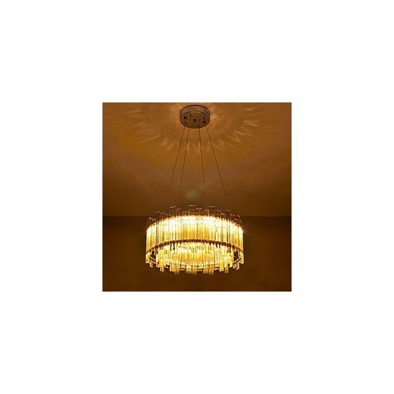 Lampadario mini in bambù e cristallo, cromo, LED integrato 20 W