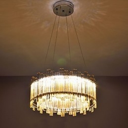 Lampadario mini in bambù e cristallo, cromo, LED integrato 20 W