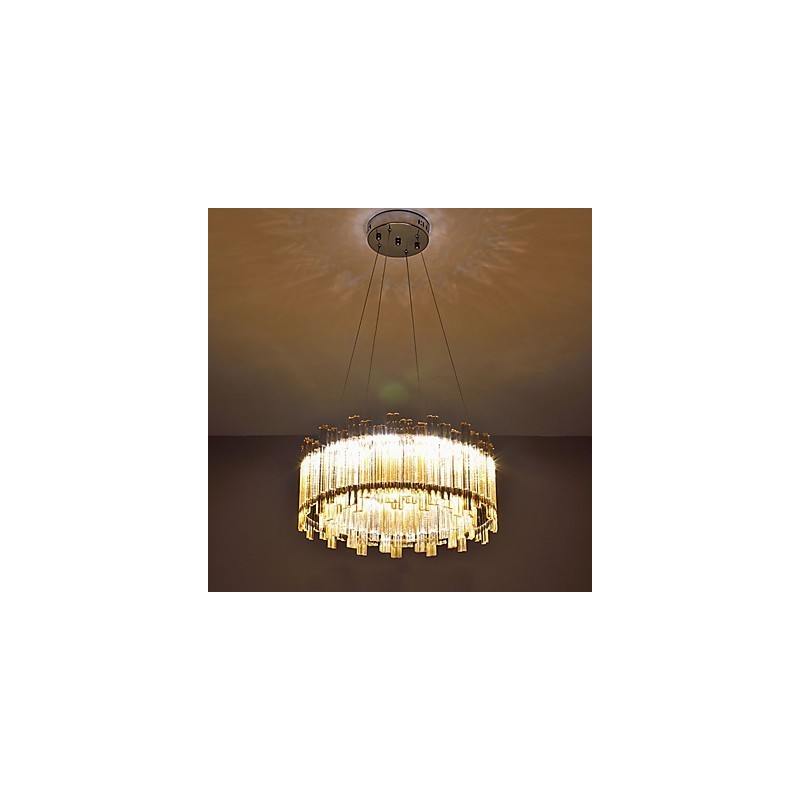 Lampadario mini in bambù e cristallo, cromo, LED integrato 20 W