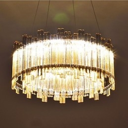 Lampadario mini in bambù e cristallo, cromo, LED integrato 20 W
