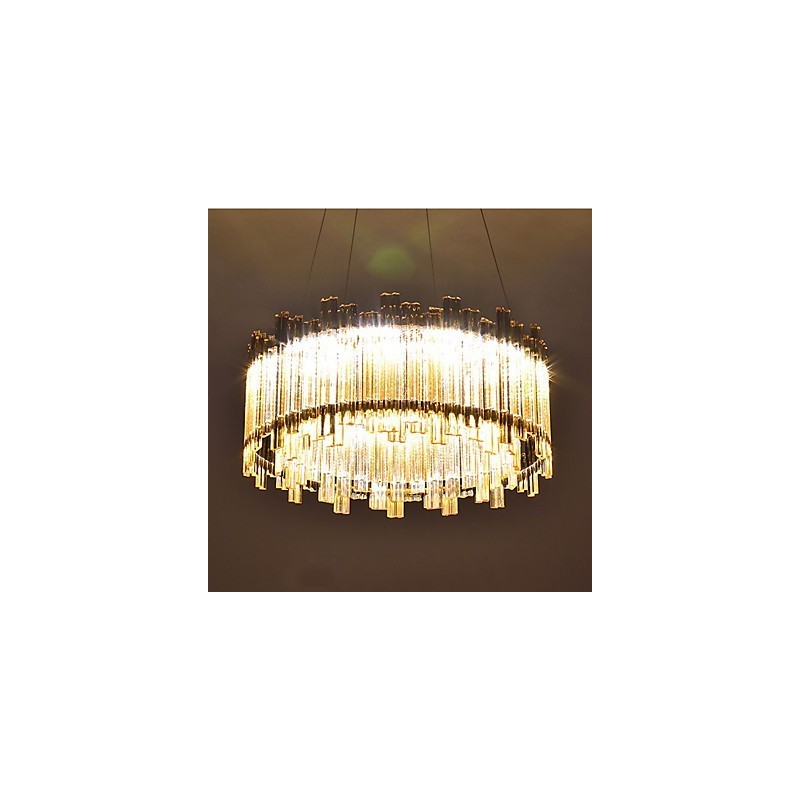 Lampadario mini in bambù e cristallo, cromo, LED integrato 20 W