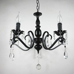 Lampadario in ferro battuto stile europeo nero con cristalli, 5 lampadine E12/E14