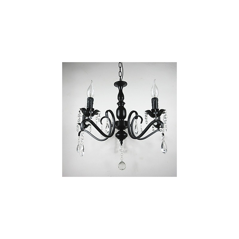 Lampadario in ferro battuto stile europeo nero con cristalli, 5 lampadine E12/E14
