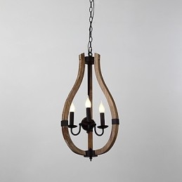 Lampadario mini in legno e bambù a 3 luci vintage