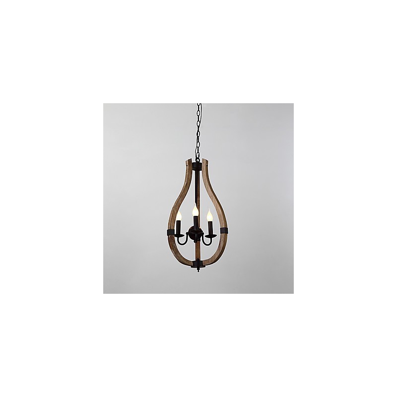 Lampadario mini in legno e bambù a 3 luci vintage