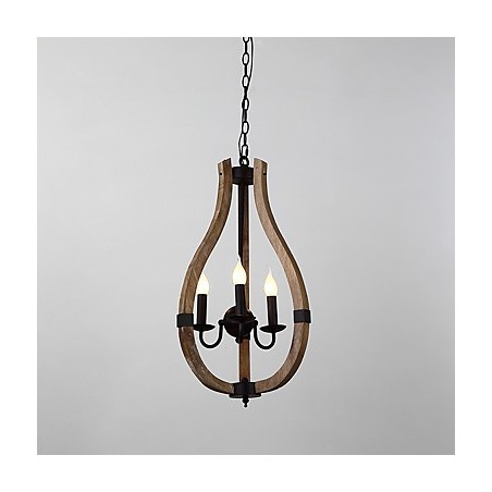 Lampadario mini in legno e bambù a 3 luci vintage