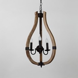 Lampadario mini in legno e bambù a 3 luci vintage