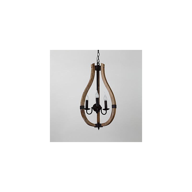 Lampadario mini in legno e bambù a 3 luci vintage