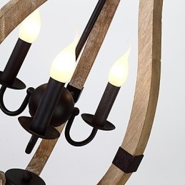 Lampadario mini in legno e bambù a 3 luci vintage