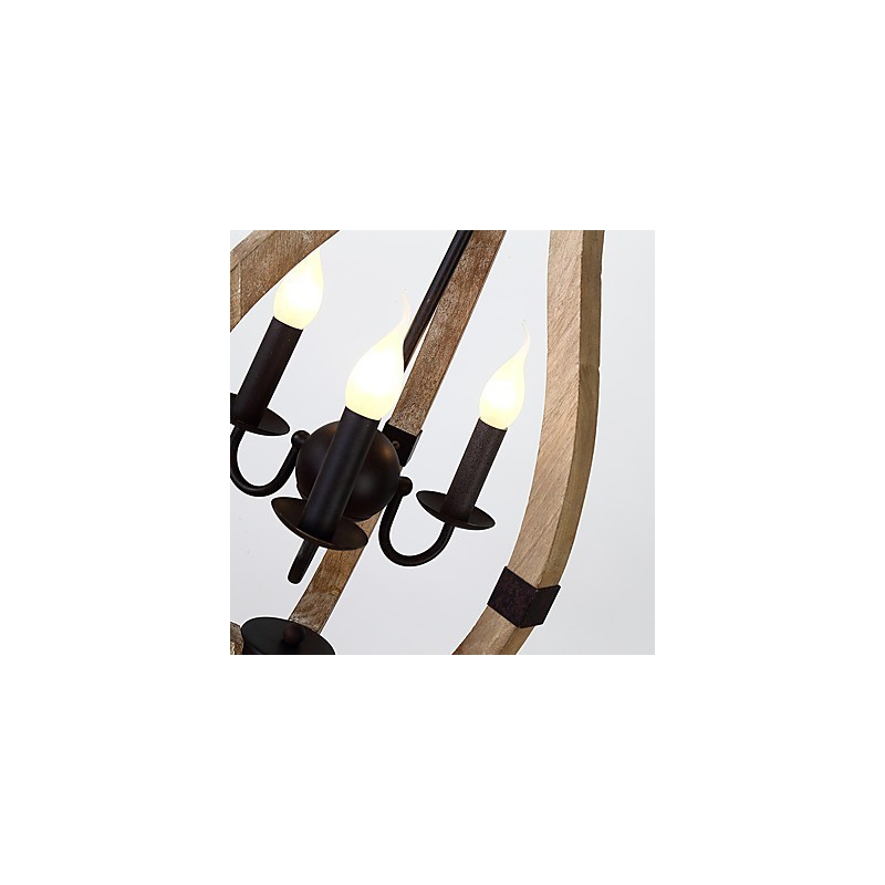 Lampadario mini in legno e bambù a 3 luci vintage