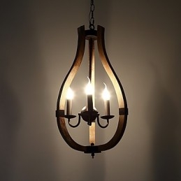 Lampadario mini in legno e bambù a 3 luci vintage