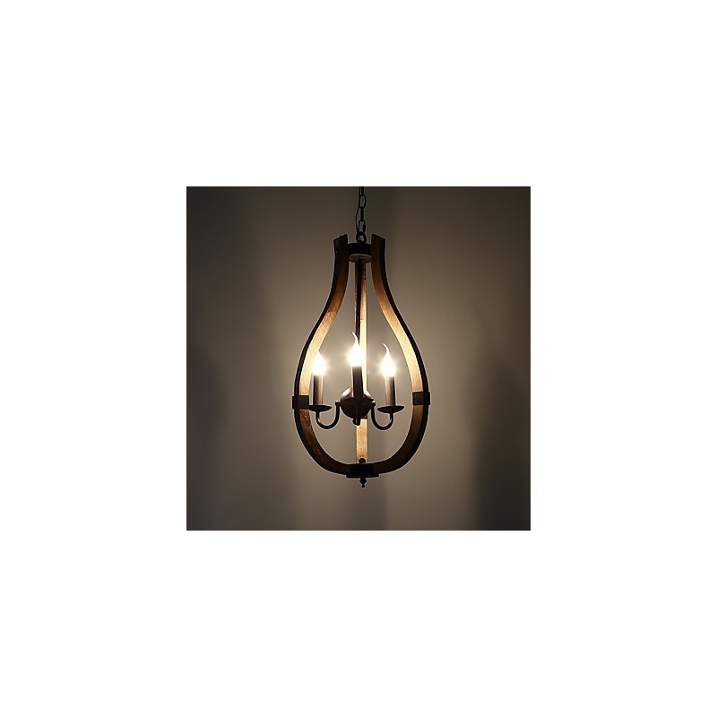 Lampadario mini in legno e bambù a 3 luci vintage