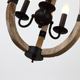 Lampadario mini in legno e bambù a 3 luci vintage