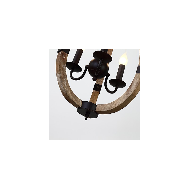 Lampadario mini in legno e bambù a 3 luci vintage