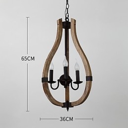 Lampadario mini in legno e bambù a 3 luci vintage