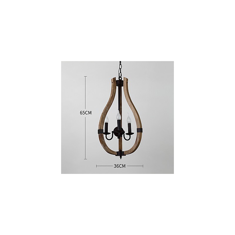 Lampadario mini in legno e bambù a 3 luci vintage