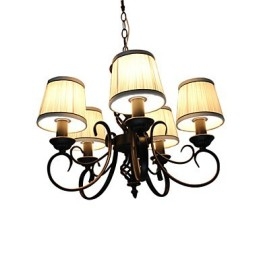 Lampadario moderno contemporaneo in metallo nero e tessuto bianco, 5 luci E12/E14