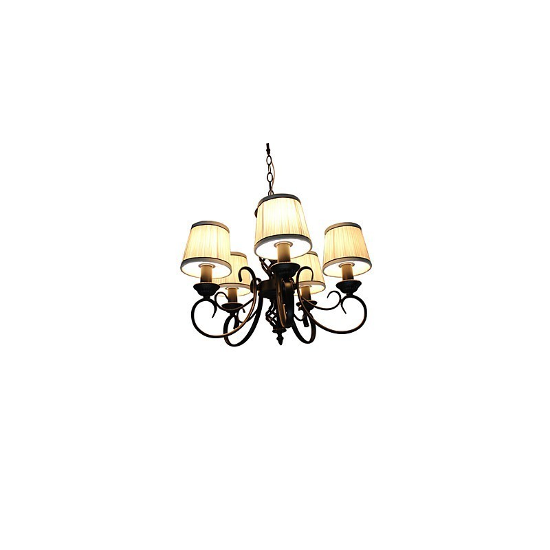 Lampadario moderno contemporaneo in metallo nero e tessuto bianco, 5 luci E12/E14
