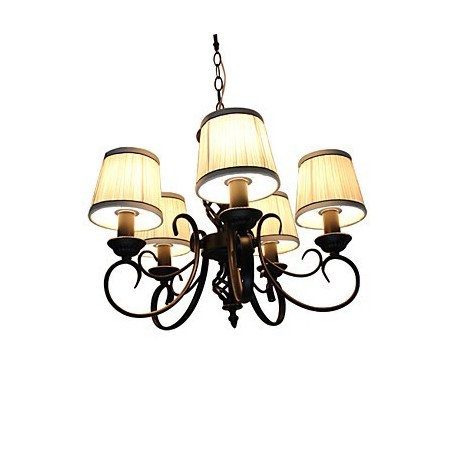 Lampadario moderno contemporaneo in metallo nero e tessuto bianco, 5 luci E12/E14