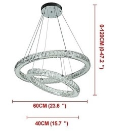 Lampadario a sospensione in cristallo moderno con telecomando dimmerabile, LED integrato, 60 x 60 cm