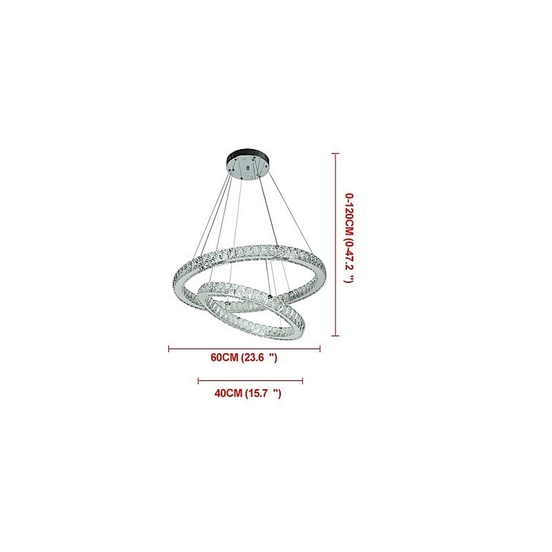 Lampadario a sospensione in cristallo moderno con telecomando dimmerabile, LED integrato, 60 x 60 cm
