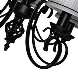 Lampadario moderno contemporaneo in metallo nero e tessuto bianco, 5 luci E12/E14