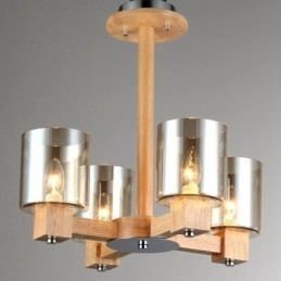 Lampadario moderno nordico in legno chiaro con paralume in vetro 70x40 cm