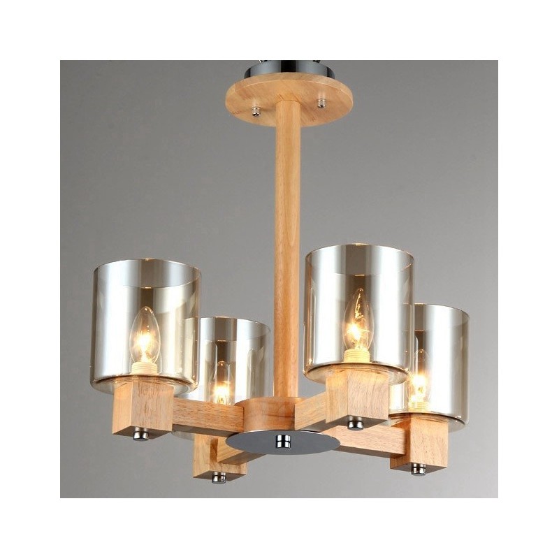 Lampadario moderno nordico in legno chiaro con paralume in vetro 70x40 cm