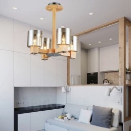 Lampadario moderno nordico in legno chiaro con paralume in vetro 70x40 cm