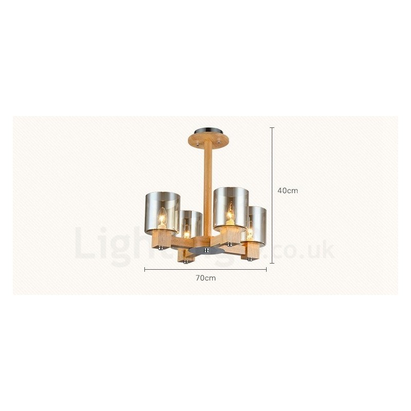 Lampadario moderno nordico in legno chiaro con paralume in vetro 70x40 cm