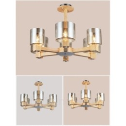 Lampadario nordico moderno contemporaneo in legno chiaro con paralume in vetro 70x40 cm