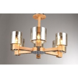 Lampadario nordico moderno contemporaneo in legno chiaro con paralume in vetro 70x40 cm
