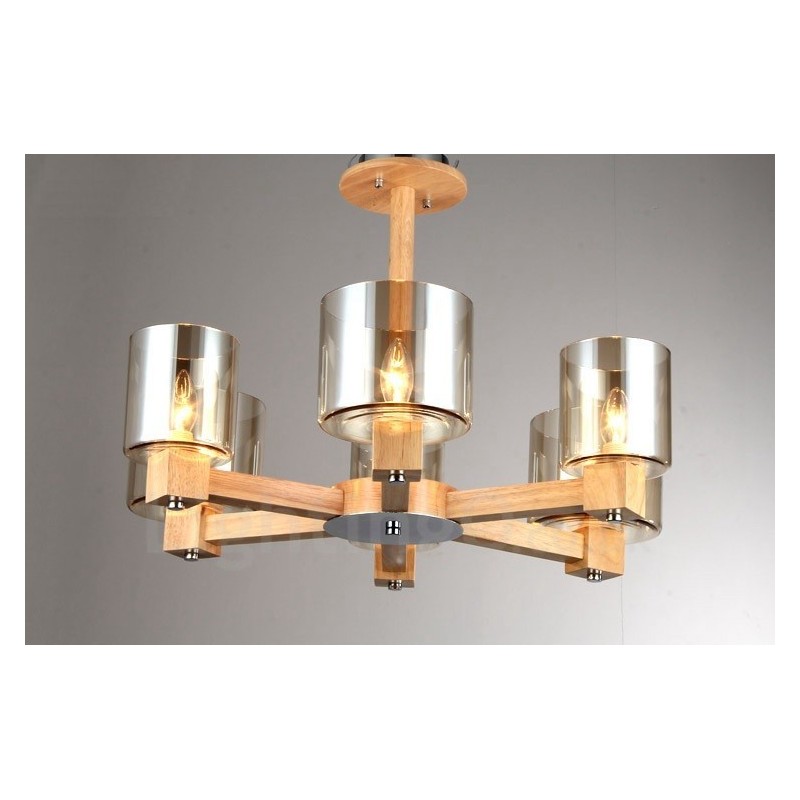 Lampadario nordico moderno contemporaneo in legno chiaro con paralume in vetro 70x40 cm