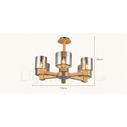 Lampadario nordico moderno contemporaneo in legno chiaro con paralume in vetro 70x40 cm