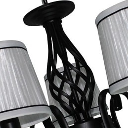 Lampadario moderno contemporaneo in metallo nero e tessuto bianco, 5 luci E12/E14