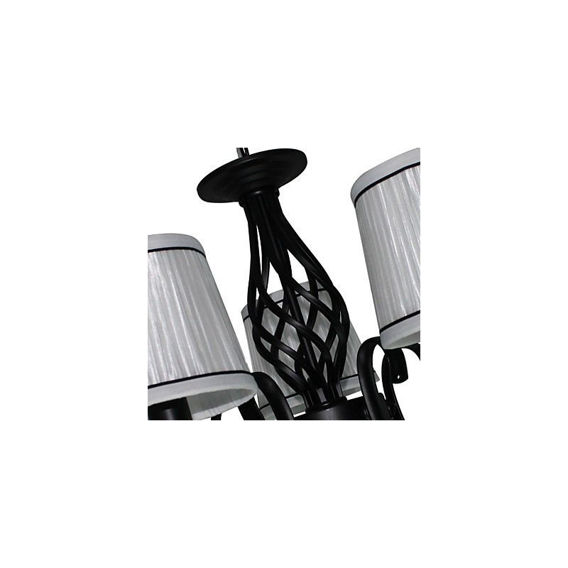 Lampadario moderno contemporaneo in metallo nero e tessuto bianco, 5 luci E12/E14