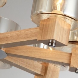 Lampadario nordico contemporaneo in legno chiaro e vetro 70x40 cm