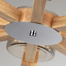 Lampadario nordico contemporaneo in legno chiaro e vetro 70x40 cm