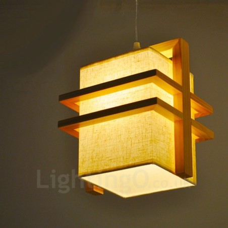 1 lampada a sospensione vintage in legno chiaro con paralume in tessuto 20x25 cm